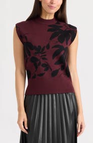 Ellen Tracy Floral Jacquard Sleeveless Sweater
