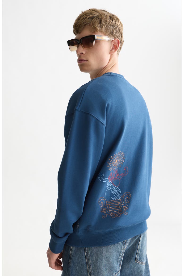 Placed Embroidered Cotton Sweatshirt, Alternate, color, ENSIGN BLUE