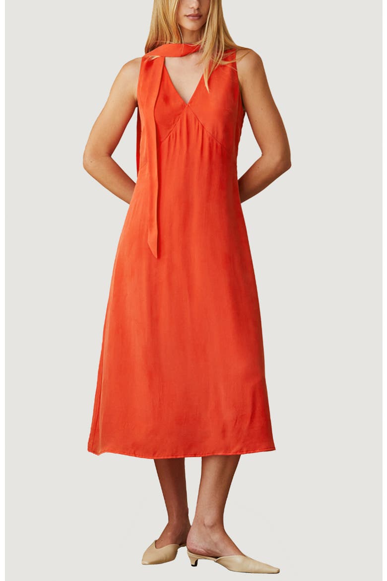 Cupro Midi Dress with Scarf, Main, color, Poppy