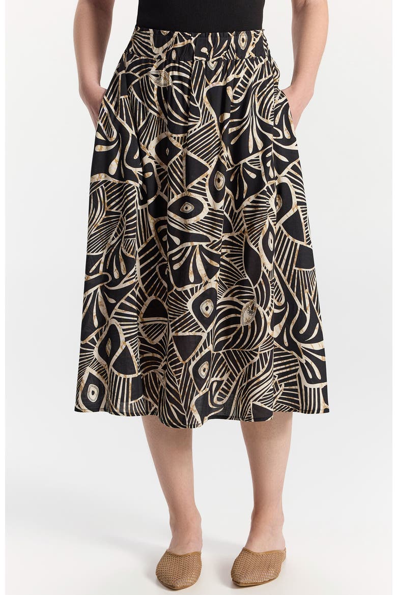 Varda Graphic A-line Midi Skirt, Main, color, Black With Brown-Cream Pattern