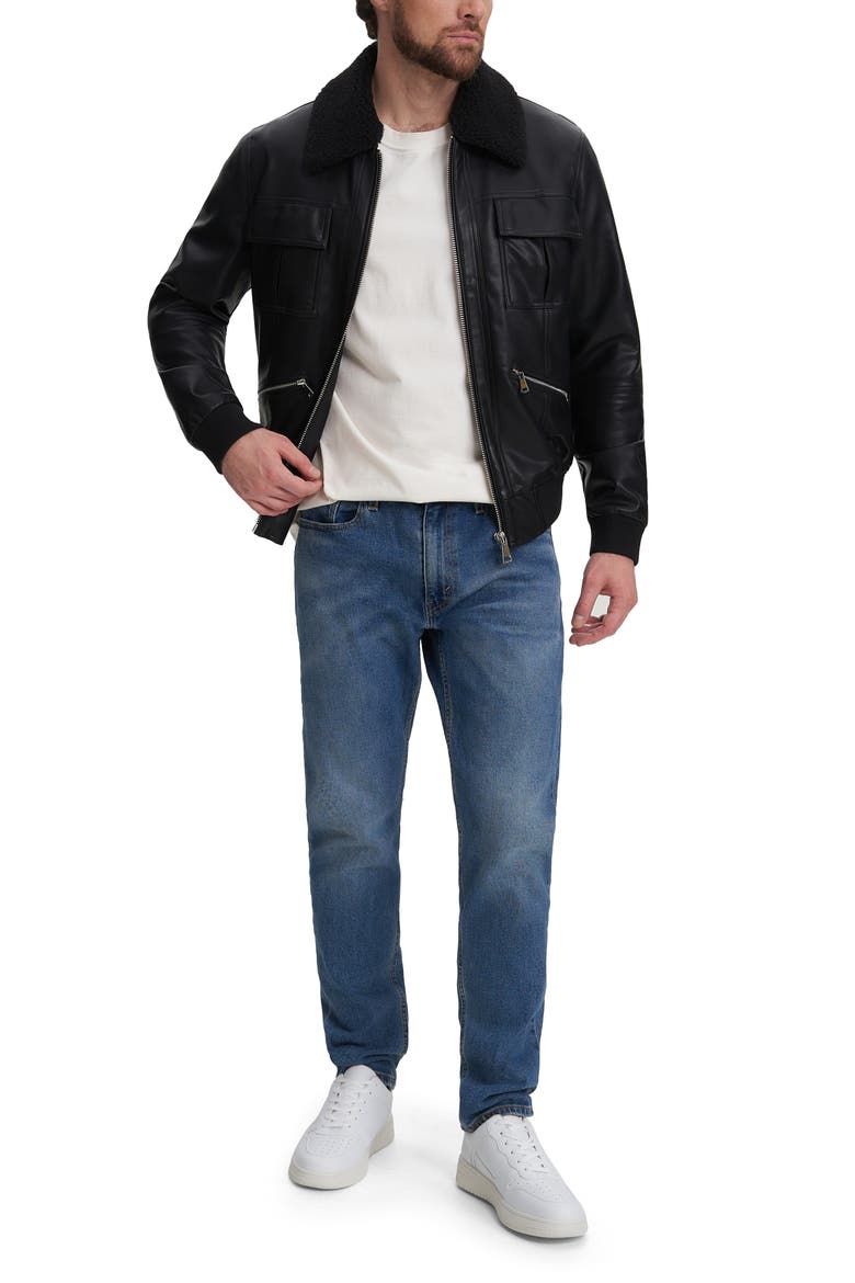 Kash Faux Shearling Collar Faux Leather Jacket, Alternate, color, BLACK