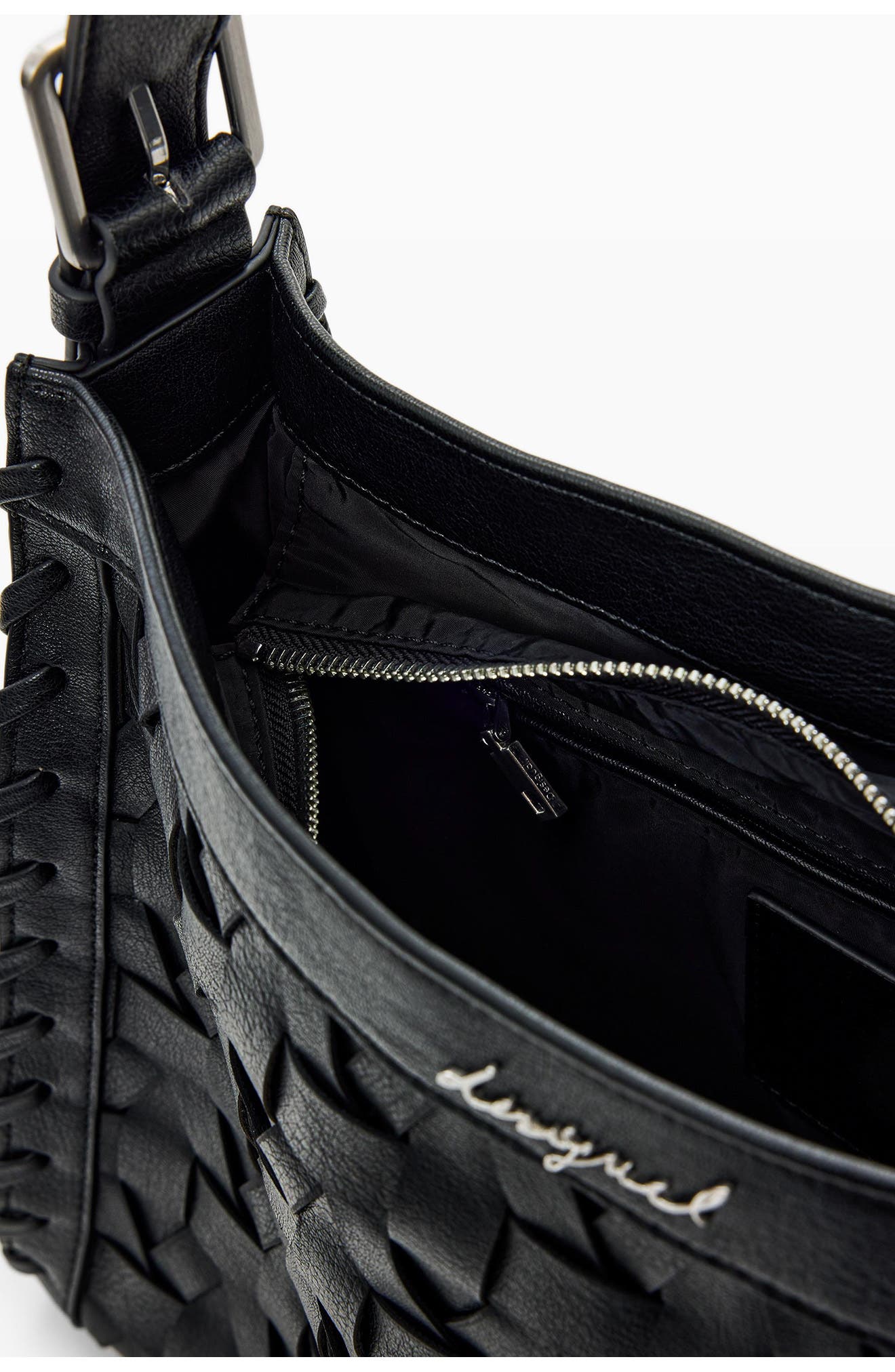 Desigual Woven Faux Leather Shoulder Bag, Alternate, color, Black