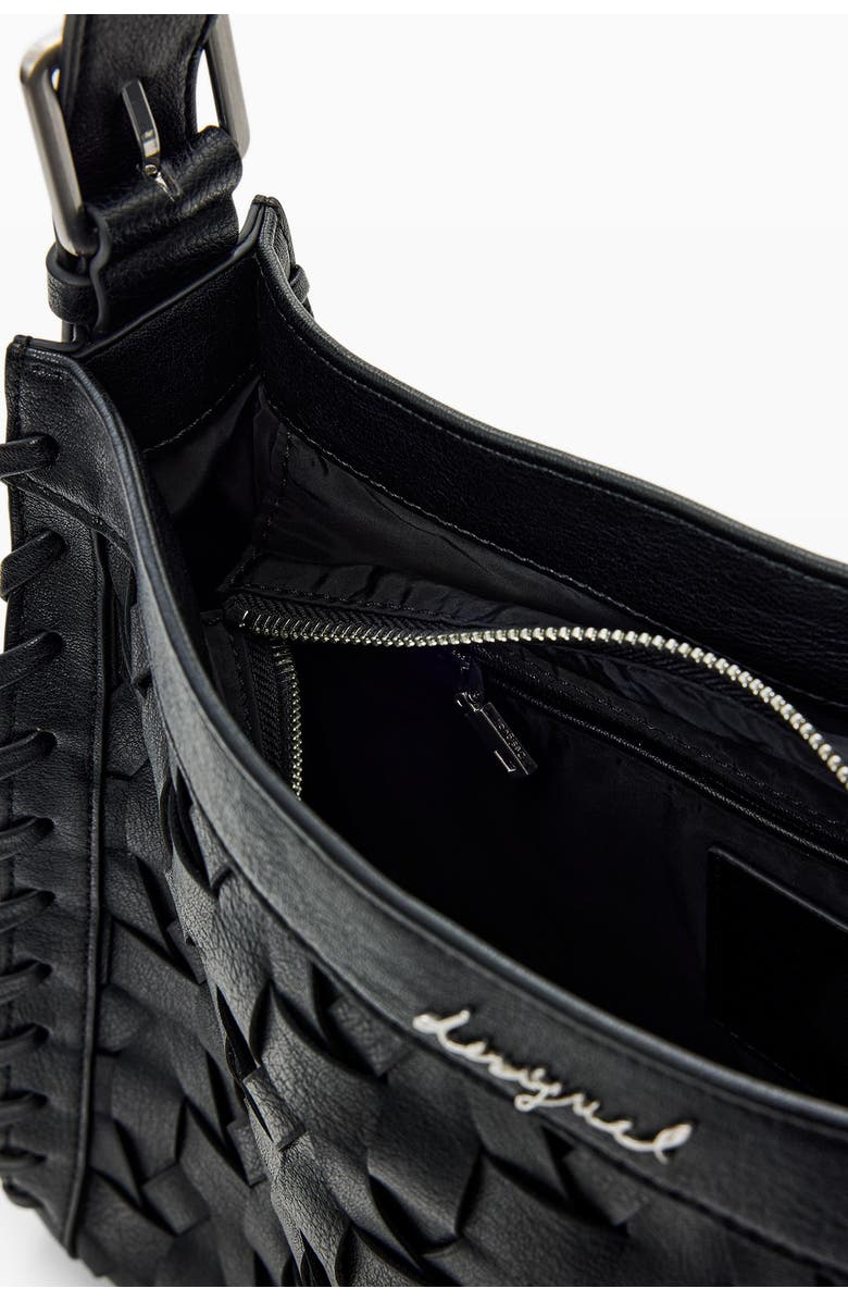 Desigual Woven Faux Leather Shoulder Bag, Alternate, color, Black