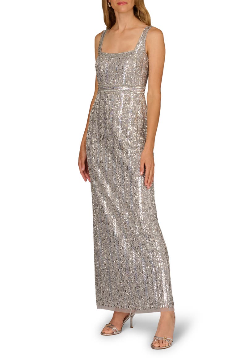 Sequin Sleeveless Gown, Main, color, SILVER