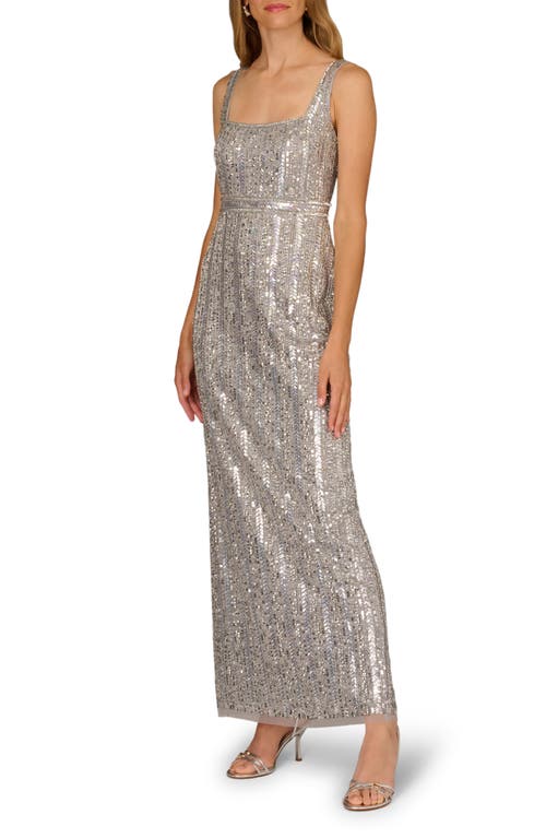 Aidan Mattox Sequin Sleeveless Gown In Silver