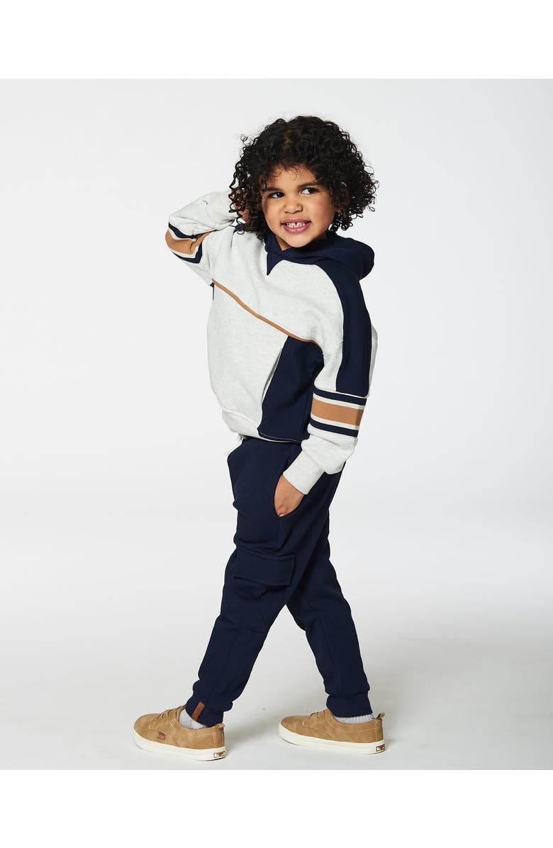 Deux par Deux Boy's Hooded Fleece Sweatshirt With Contrast Rib Beige Mix, Alternate, color, 