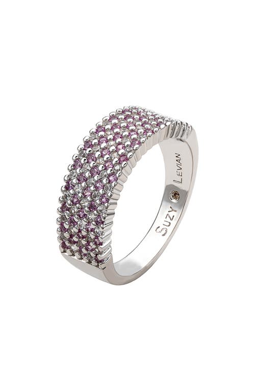 Suzy Levian Diamonds Sterling Silver Pavé Pink & White Sapphire Half Band Ring In Pink