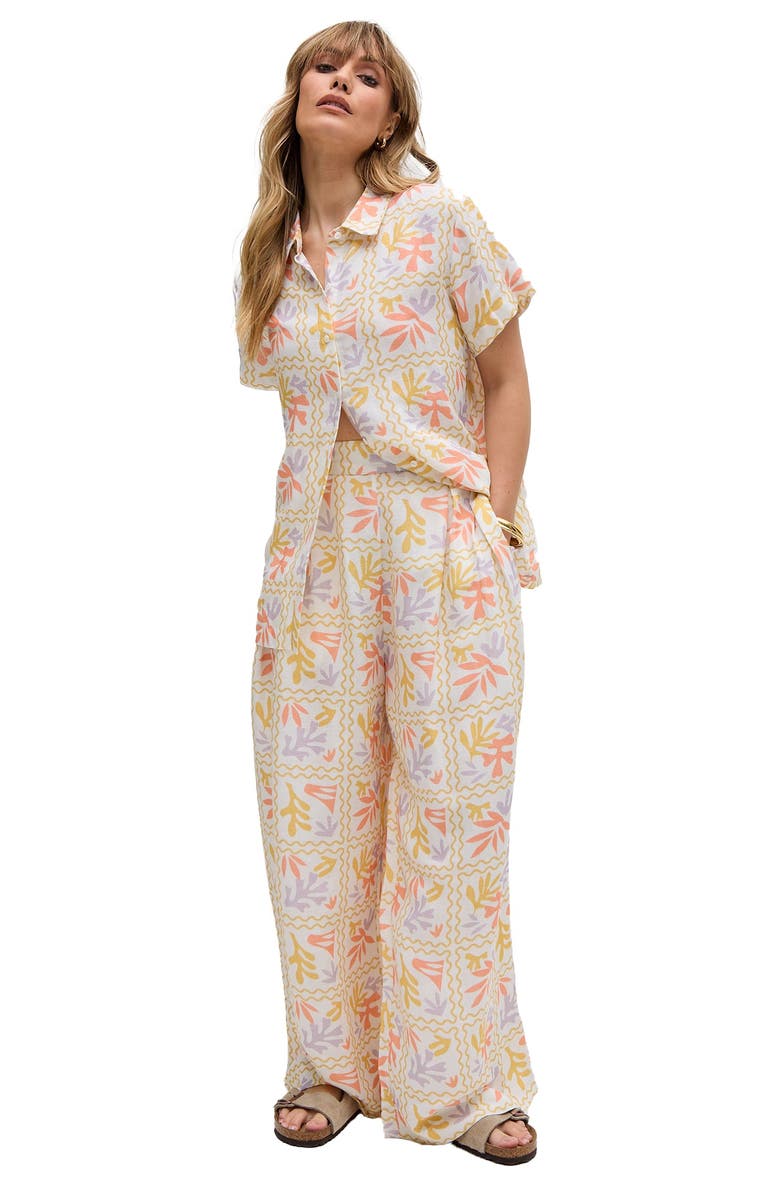 Raffya Matisse Wide Leg Patchwork Floral Print Trouser, Alternate, color, Cream