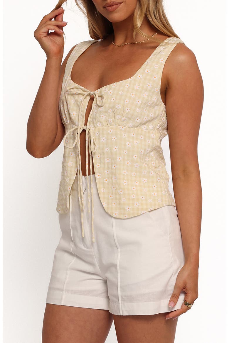 Capra Floral Gingham Tie Front Tank, Alternate, color, YELLOW GINGHAM