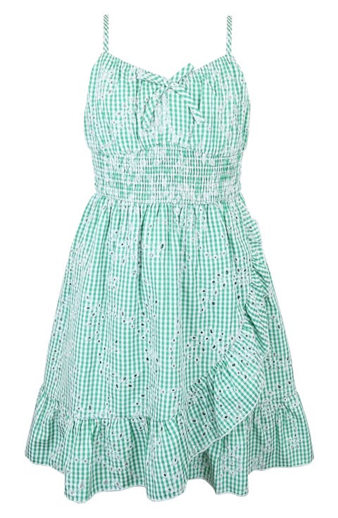 Kids' Eyelet Gingham Faux Wrap Dress (Big Kid)