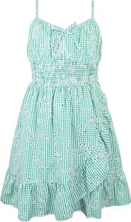 Zunie Kids' Eyelet Gingham Faux Wrap Dress