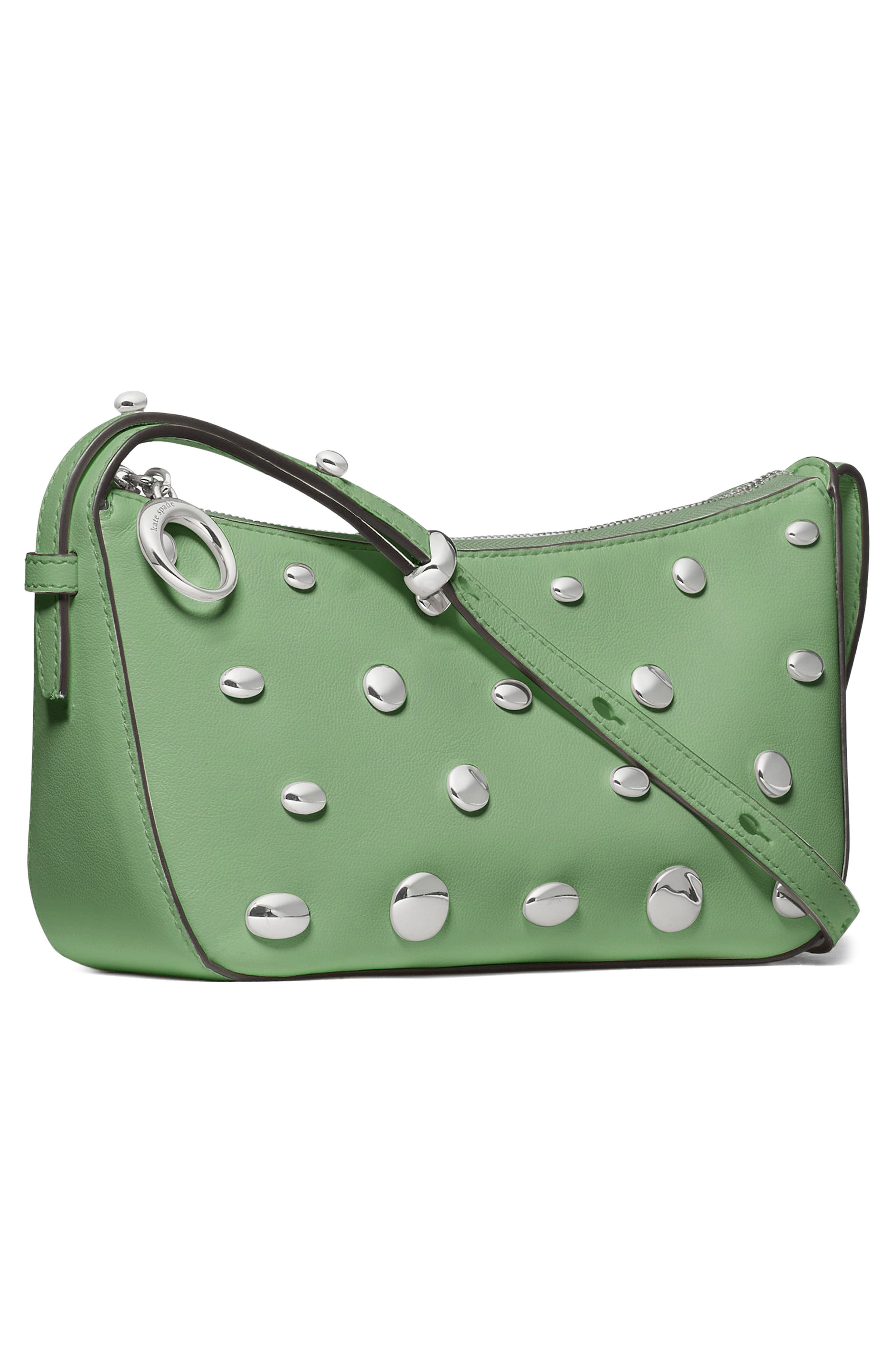 Kate Spade New York halo studded fine grain leather crossbody, Alternate, color, Crisp Sage
