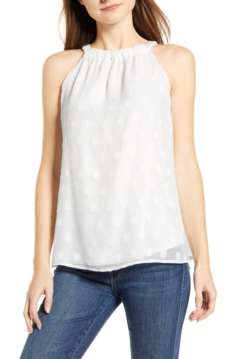 Loveappella Clip Dot Halter Neck Sleeveless Top, Main, color, 