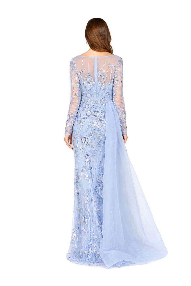 Asymmetrical Overlay Gown with Sleeves, Alternate, color, Periwinkle