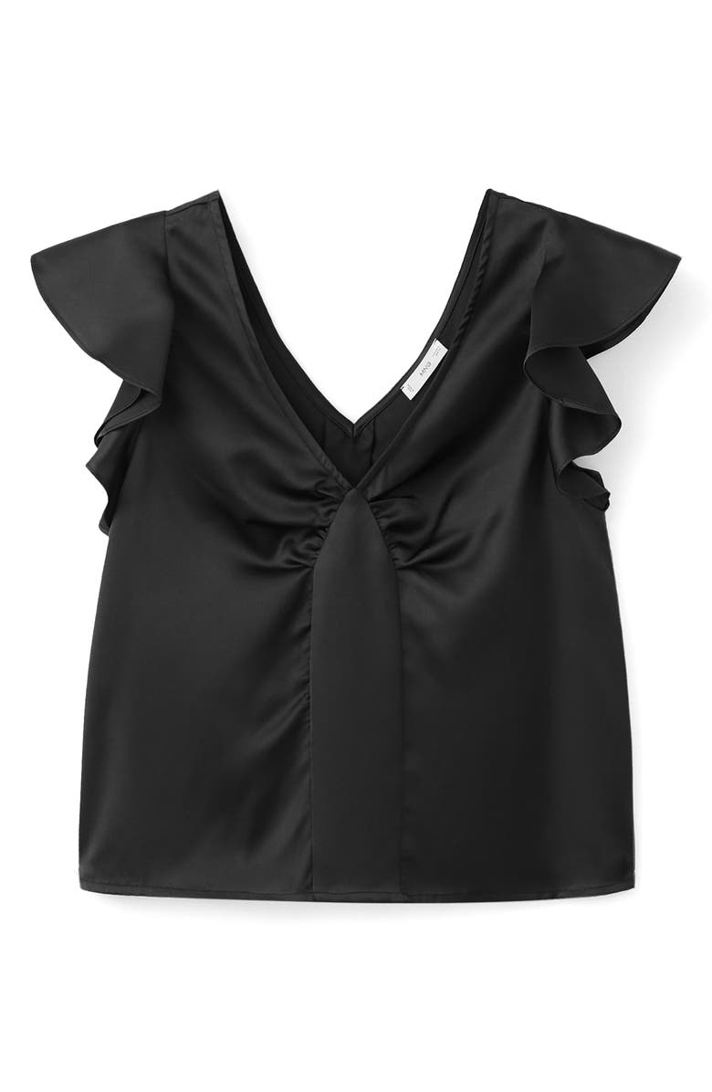MANGO TEEN Ruffle Satin Top, Alternate, color, Black