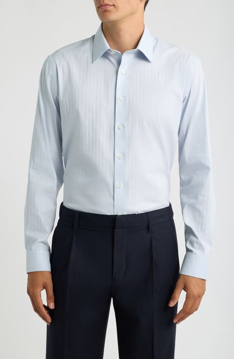 Trim Fit Performance Herringbone Shirt