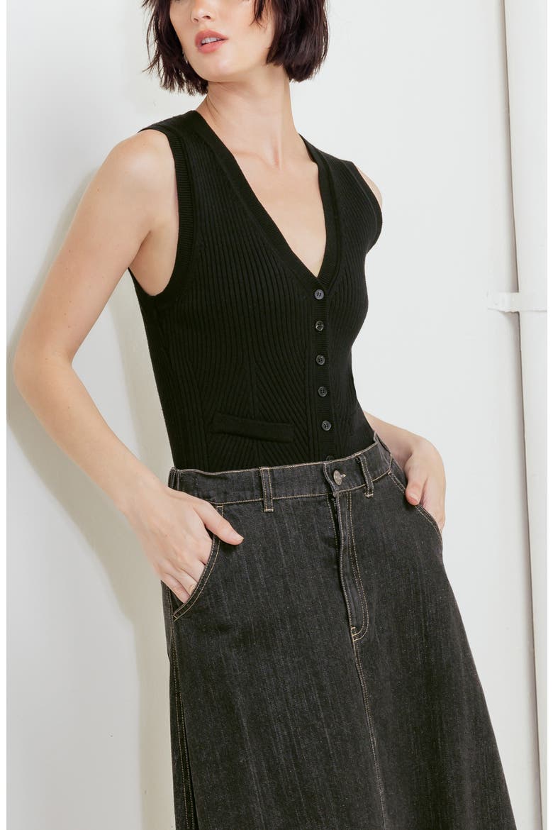 A-Line Denim Maxi Skirt, Alternate, color, BLACK