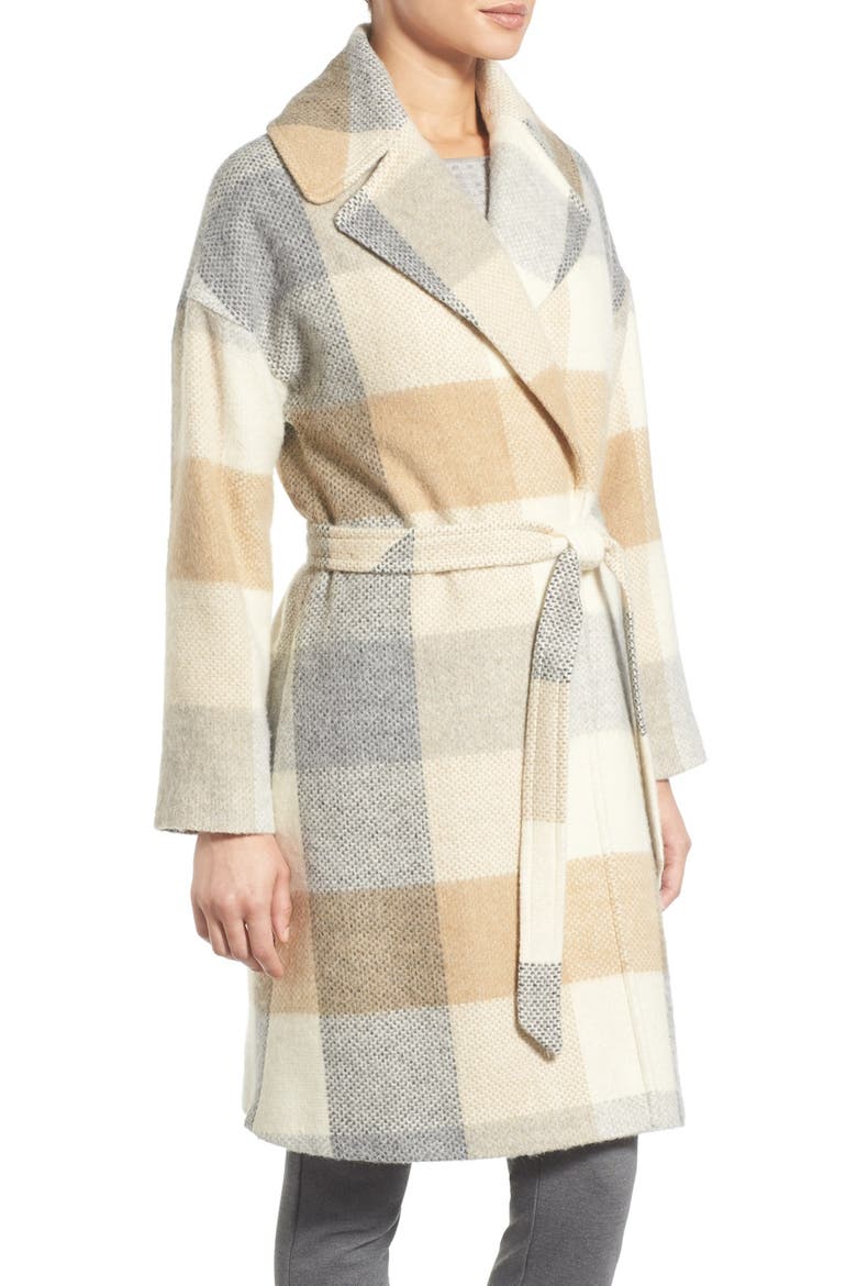 Plaid Wrap Coat, Alternate, color, CAMEL/ IVORY/ GREY