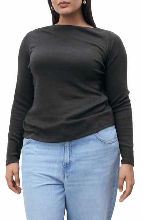 MANGO Boat Neck Long Sleeve T-Shirt