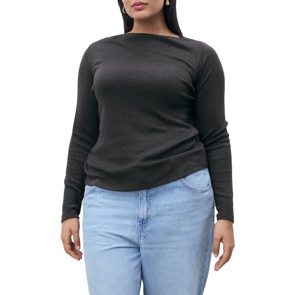 Mango Boat Neck Long Sleeve T-shirt In Black