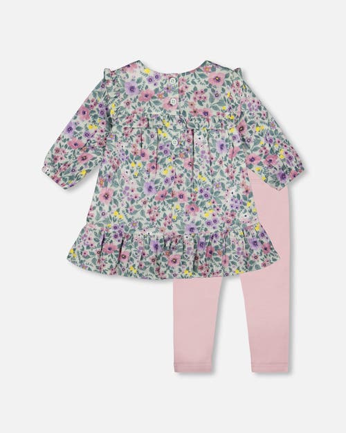 Deux Par Deux Muslin Dress And Solid Leggings Set In Multi