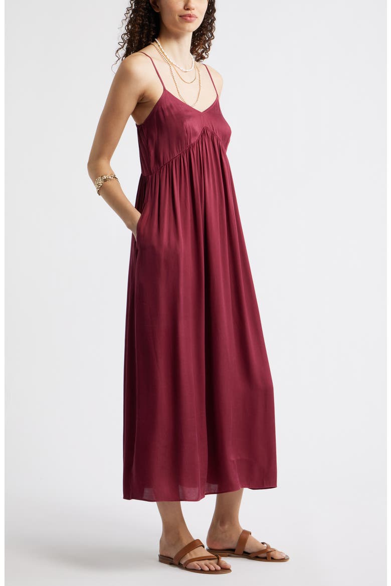 Strappy Gathered Midi Dress, Alternate, color, BURGUNDY RHODE