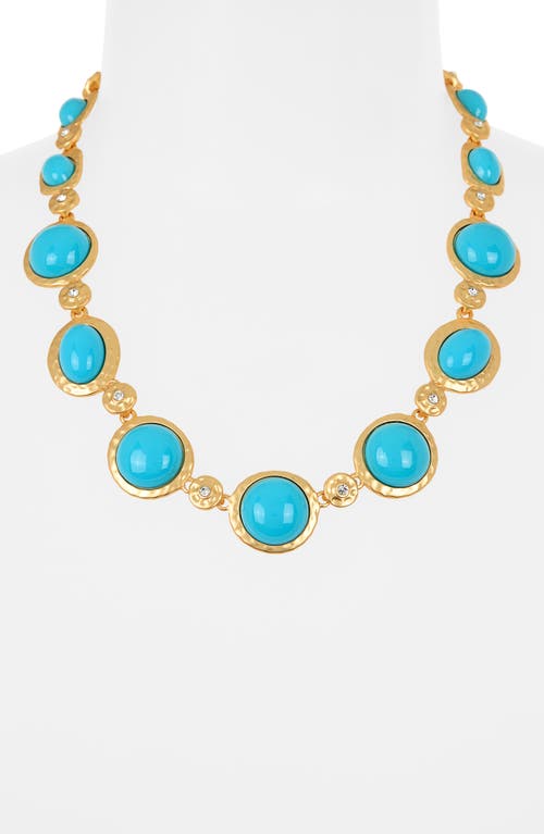 Kenneth Jay Lane Crystal & Turquoise Resin Station Necklace In Satin Gold