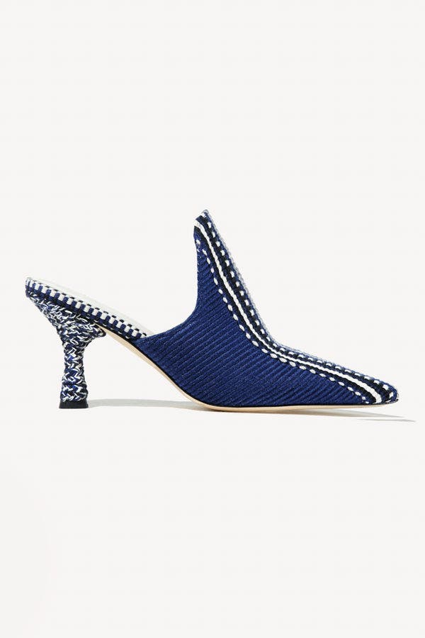 Amambaih Mencia Heel Fabric Mules, Main, color, Night