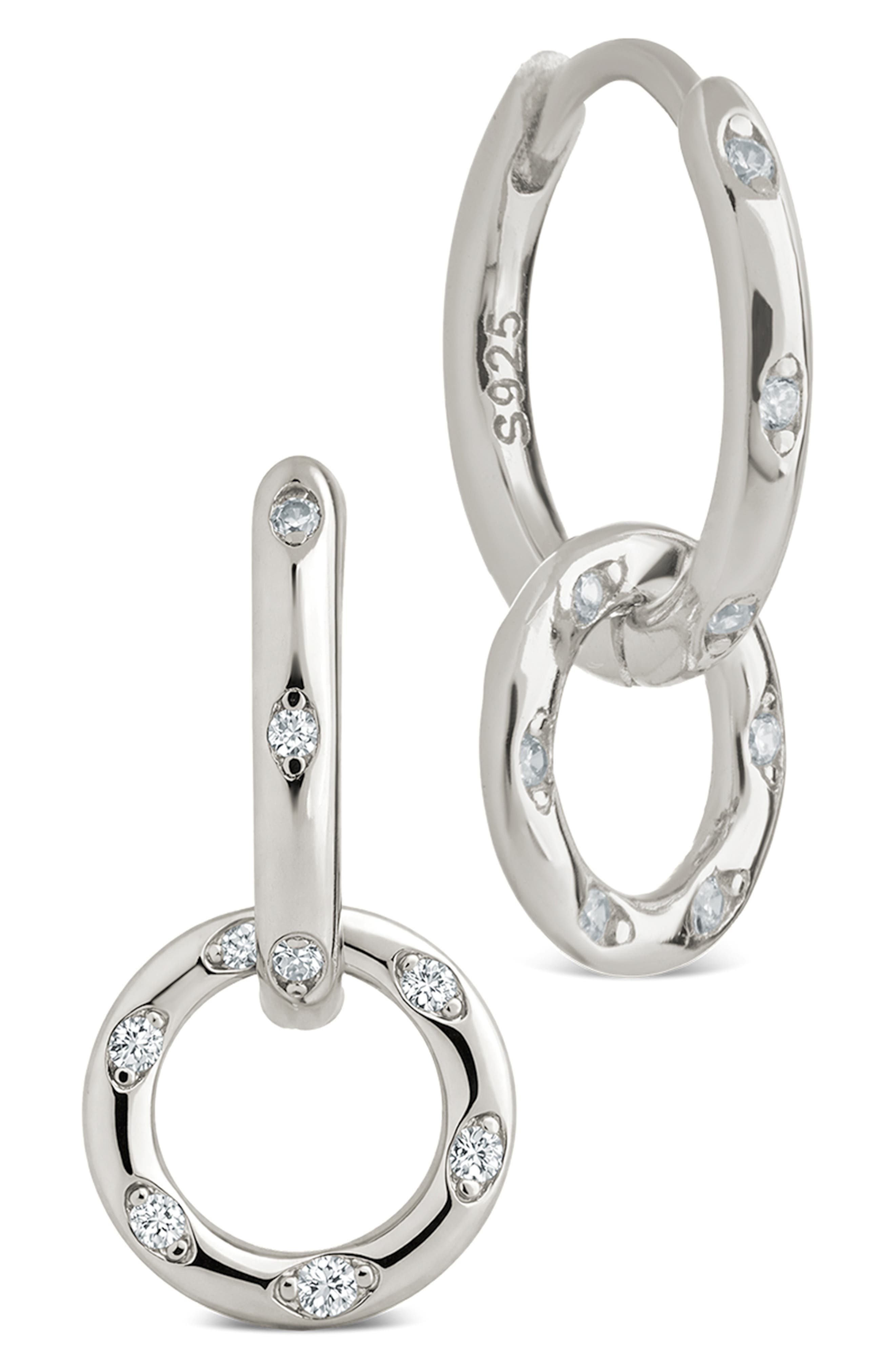 Sterling Forever Double Halo Pavé Drop Earrings