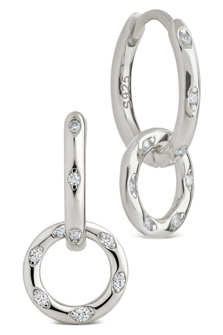 Double Halo Pavé Drop Earrings, Main, color, SILVER