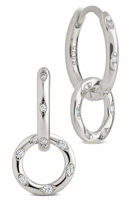 Sterling Forever Double Halo Pavé Drop Earrings