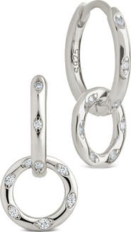 Sterling Forever Double Halo Pavé Drop Earrings