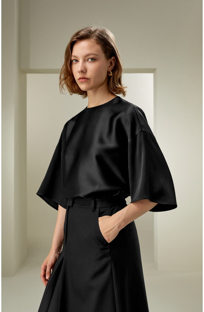 Lilysilk Relaxed Silk Crewneck Blouse, Alternate, color, Black