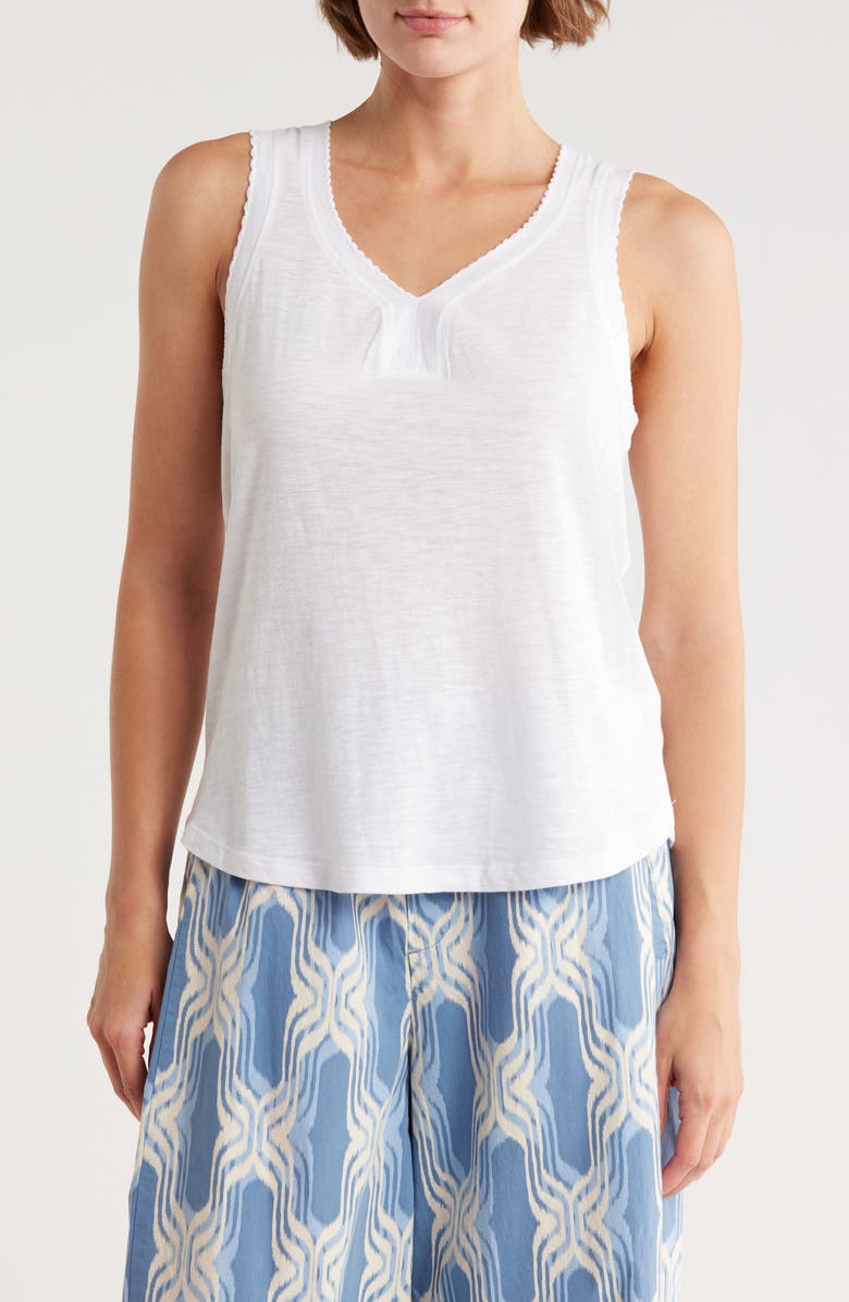 Democracy Scallop Trim Shell Tank Top, Main, color, Off White