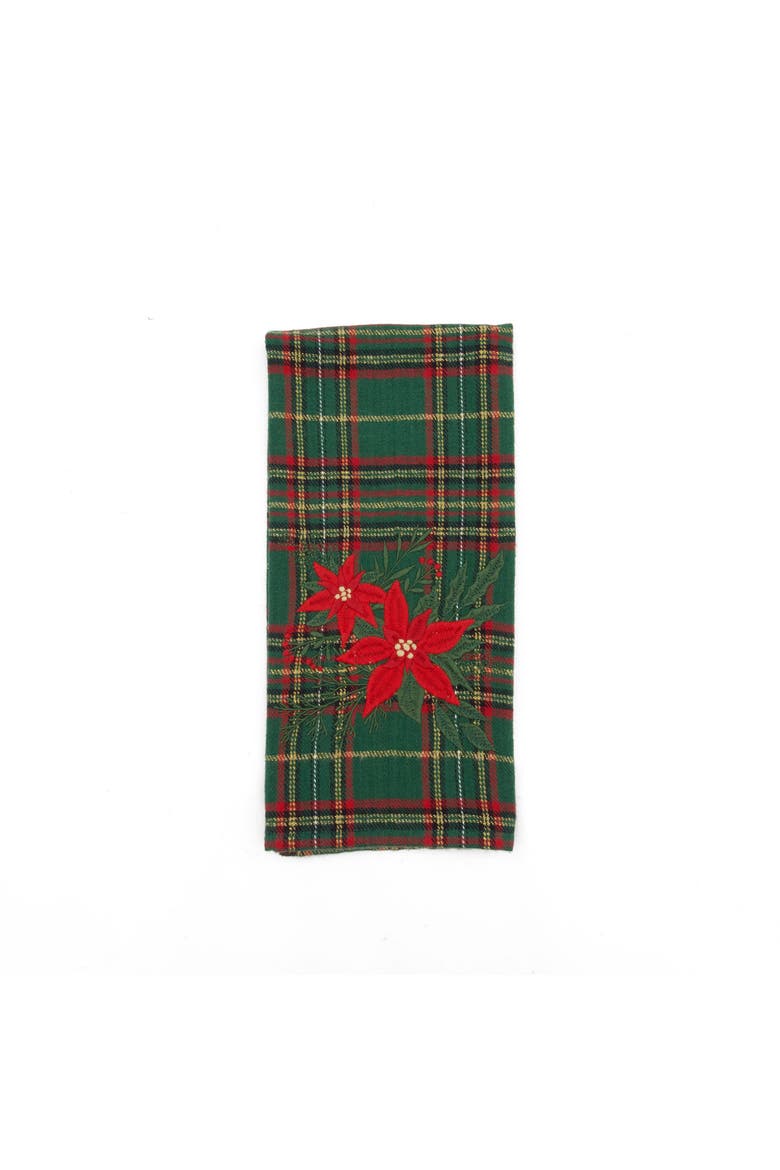 Poinsettia Botanical Floral Plaid Christmas Towel, Alternate, color, Red