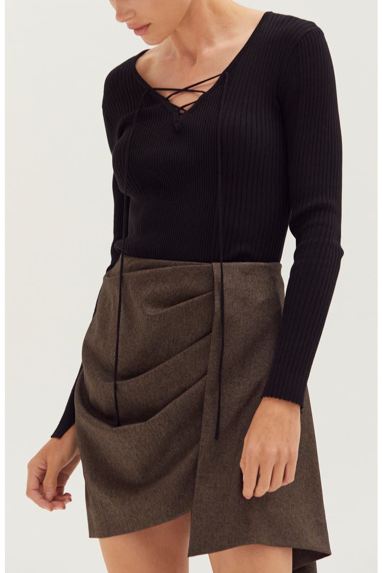 Lace Up Ribbed Knit Top, Main, color, Black