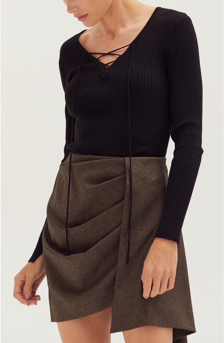 CRESCENT Lace Up Ribbed Knit Top, Main, color, Black