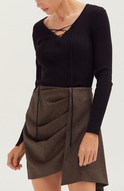 Lace Up Ribbed Knit Top