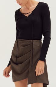 CRESCENT Lace Up Ribbed Knit Top