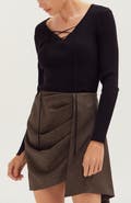 CRESCENT Lace Up Ribbed Knit Top