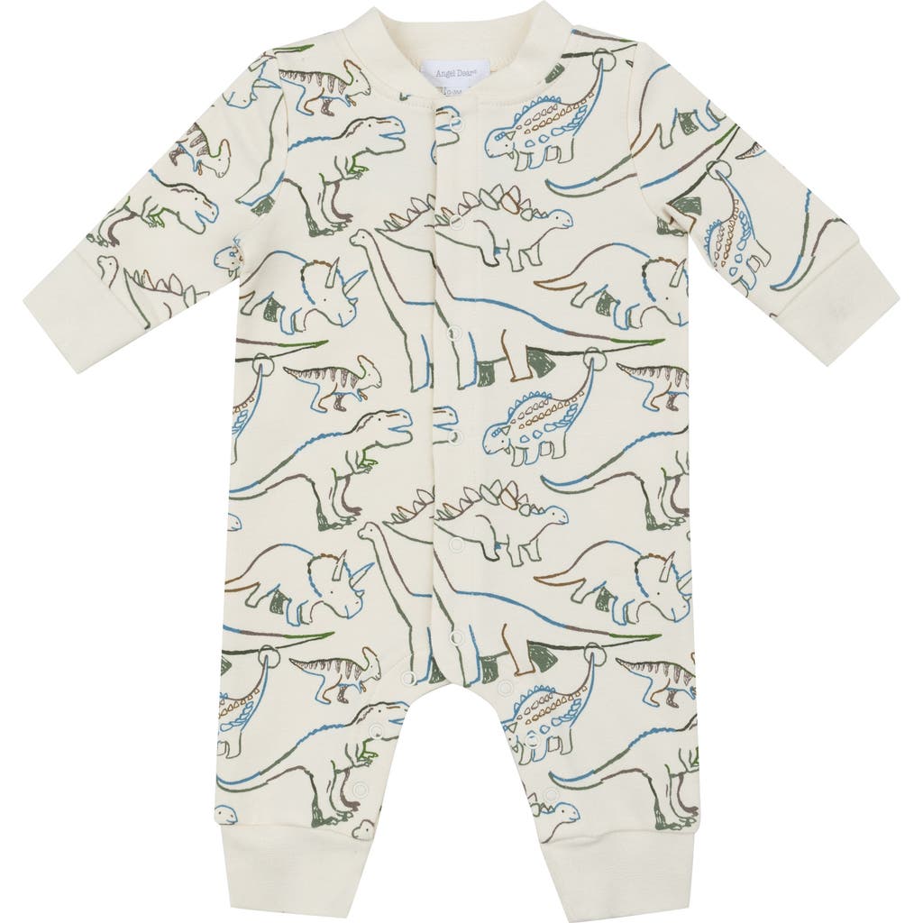 Angel Dear French Terry Artsy Dinosaur Romper In White