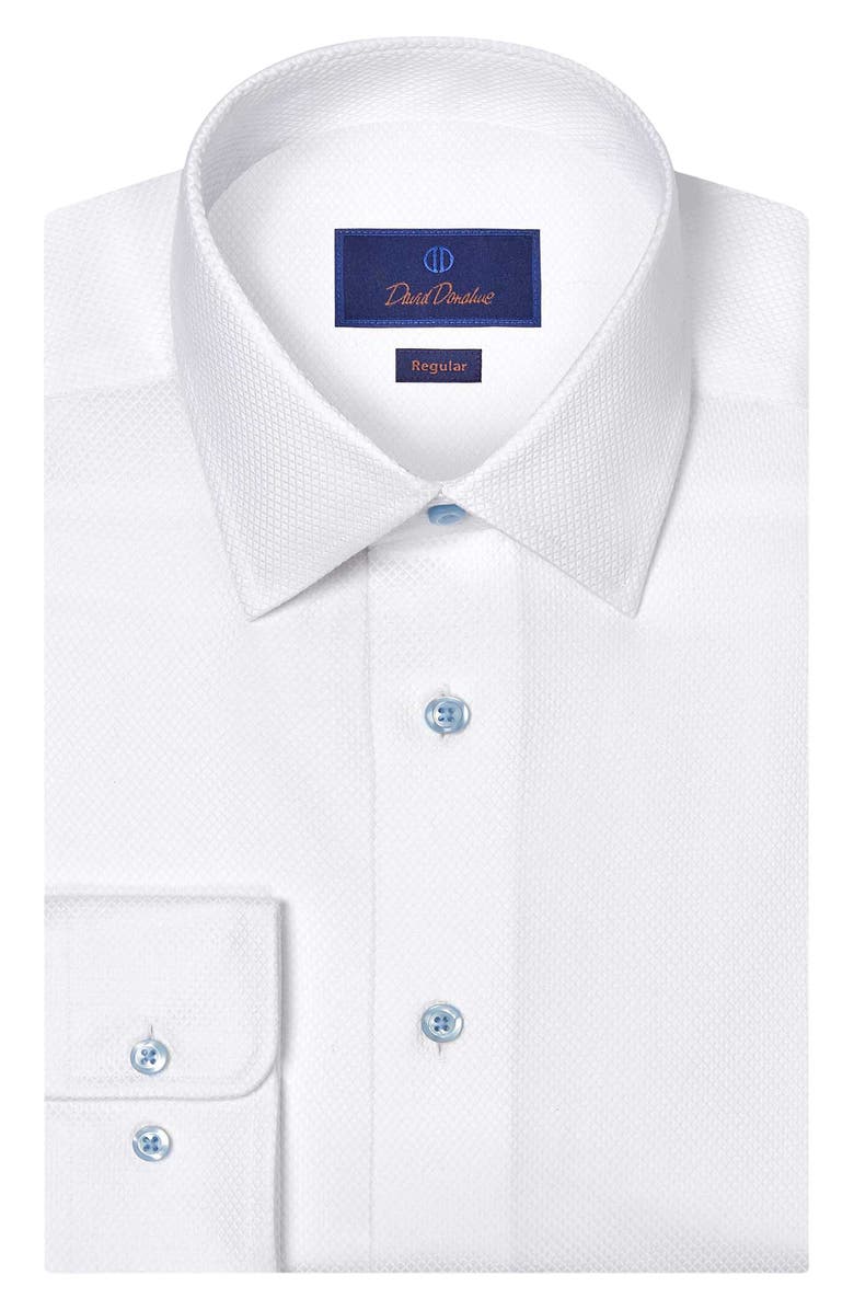 David Donahue Regular Fit White Micro Diamond Cotton Dobby Dress Shirt, Main, color, White