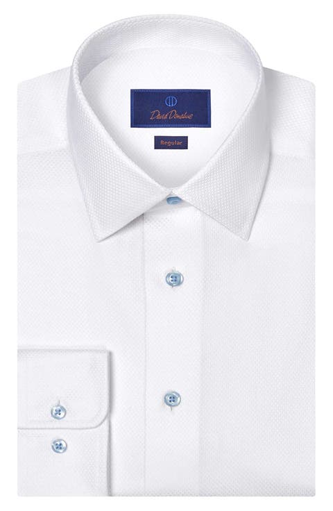 Regular Fit White Micro Diamond Cotton Dobby Dress Shirt