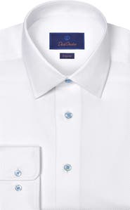 David Donahue Regular Fit White Micro Diamond Cotton Dobby Dress Shirt