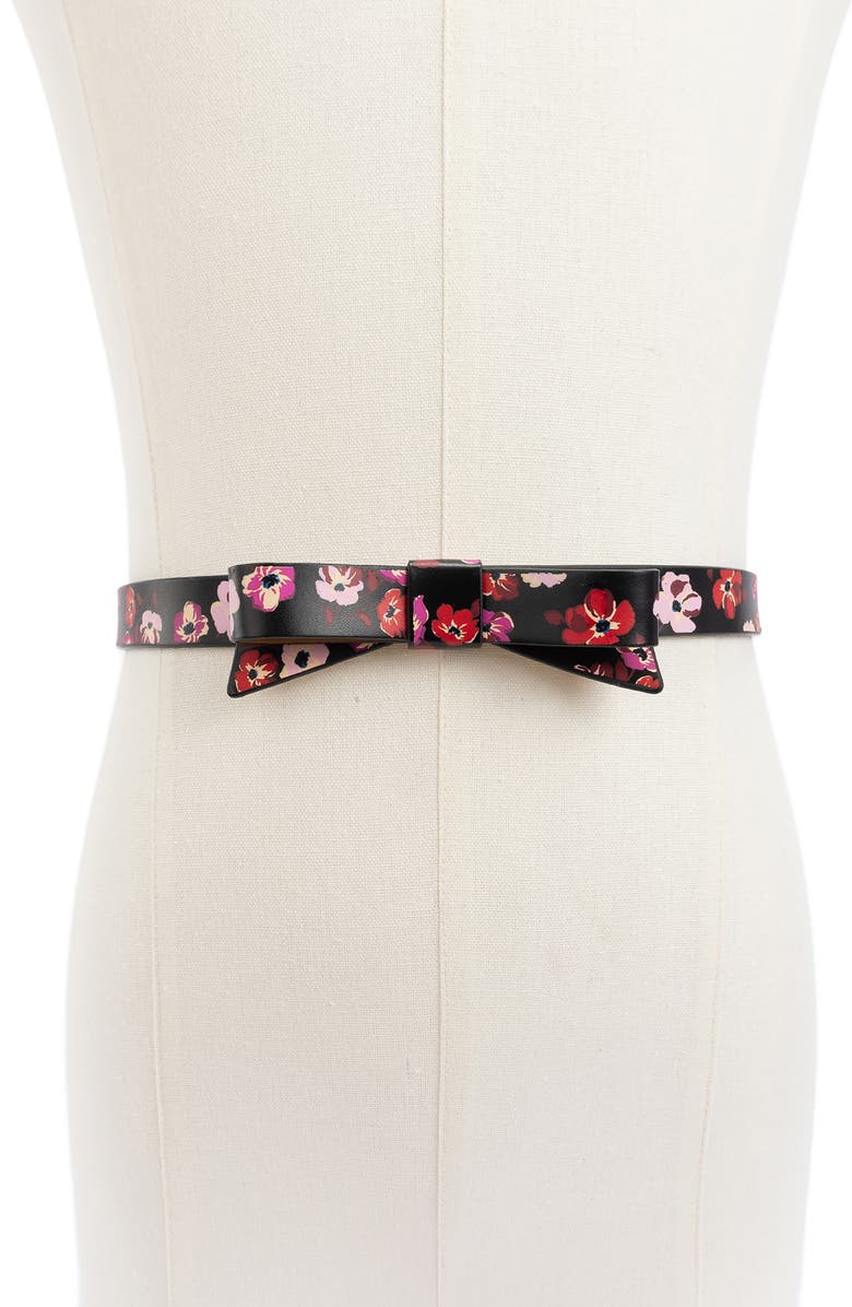 Kate Spade New York leather bow belt, Alternate, color, Fall Poppies Print