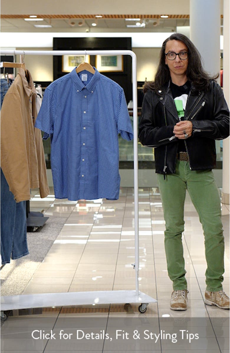 Gingham Short Sleeve Stretch Cotton Button-Down Shirt, sales video thumbnail