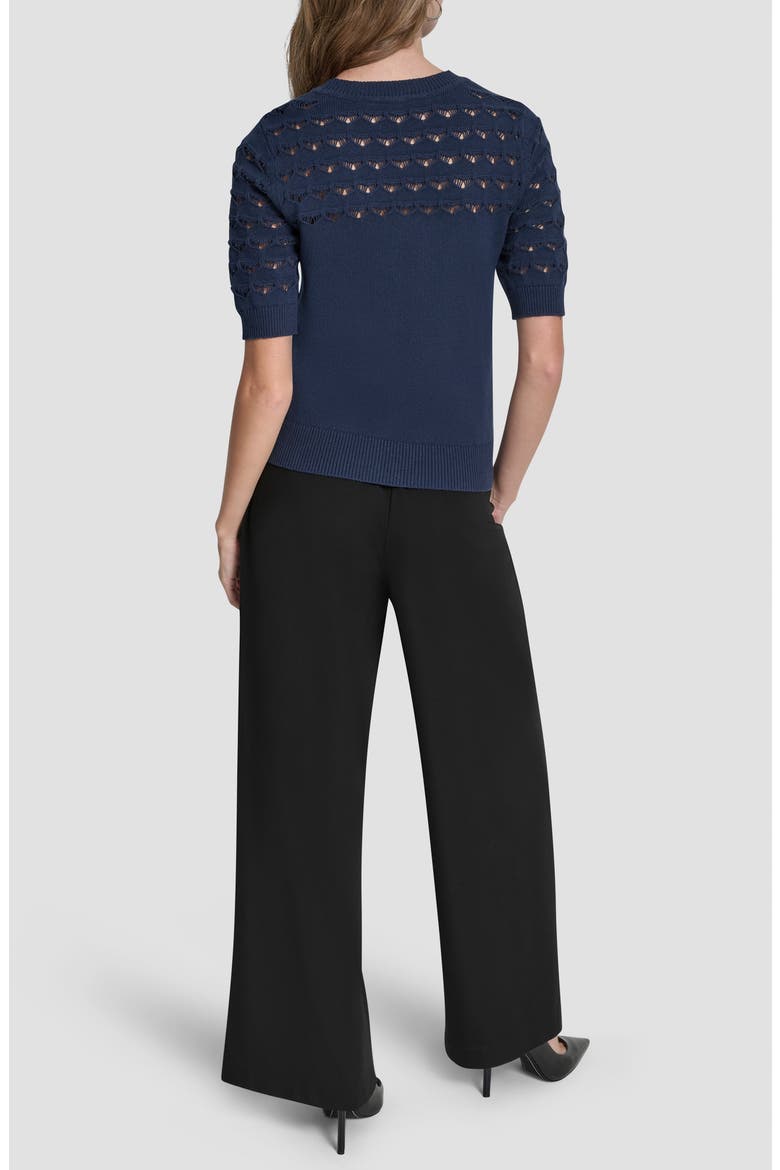 Pointelle Yoke Sweater, Alternate, color, HUDSON BLUE