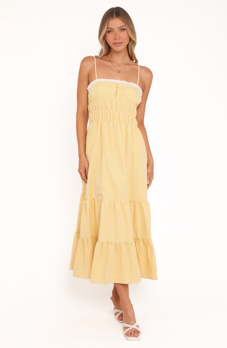 Petal & Pup Bernadine Cotton Blend Gingham Maxi Dress, Alternate, color, Mango