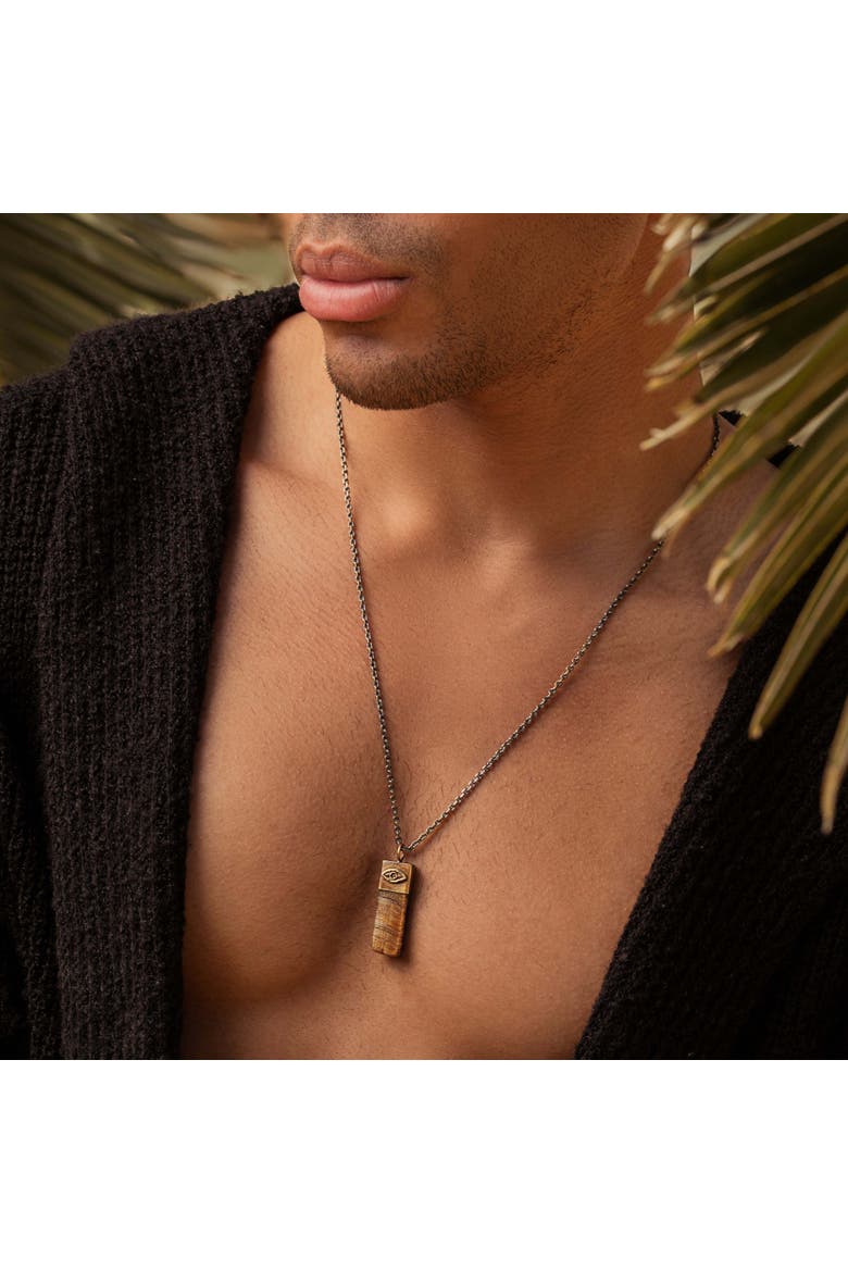 Men's Tiger’s Eye Evil Eye Pendant Necklace Outstanding Strength, Alternate, color, Gunmetal/bronze/brown