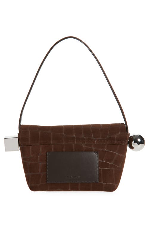 Jacquemus Le Rond Carré Crocodile-effect Suede Shoulder Bag In Dark Brown 880